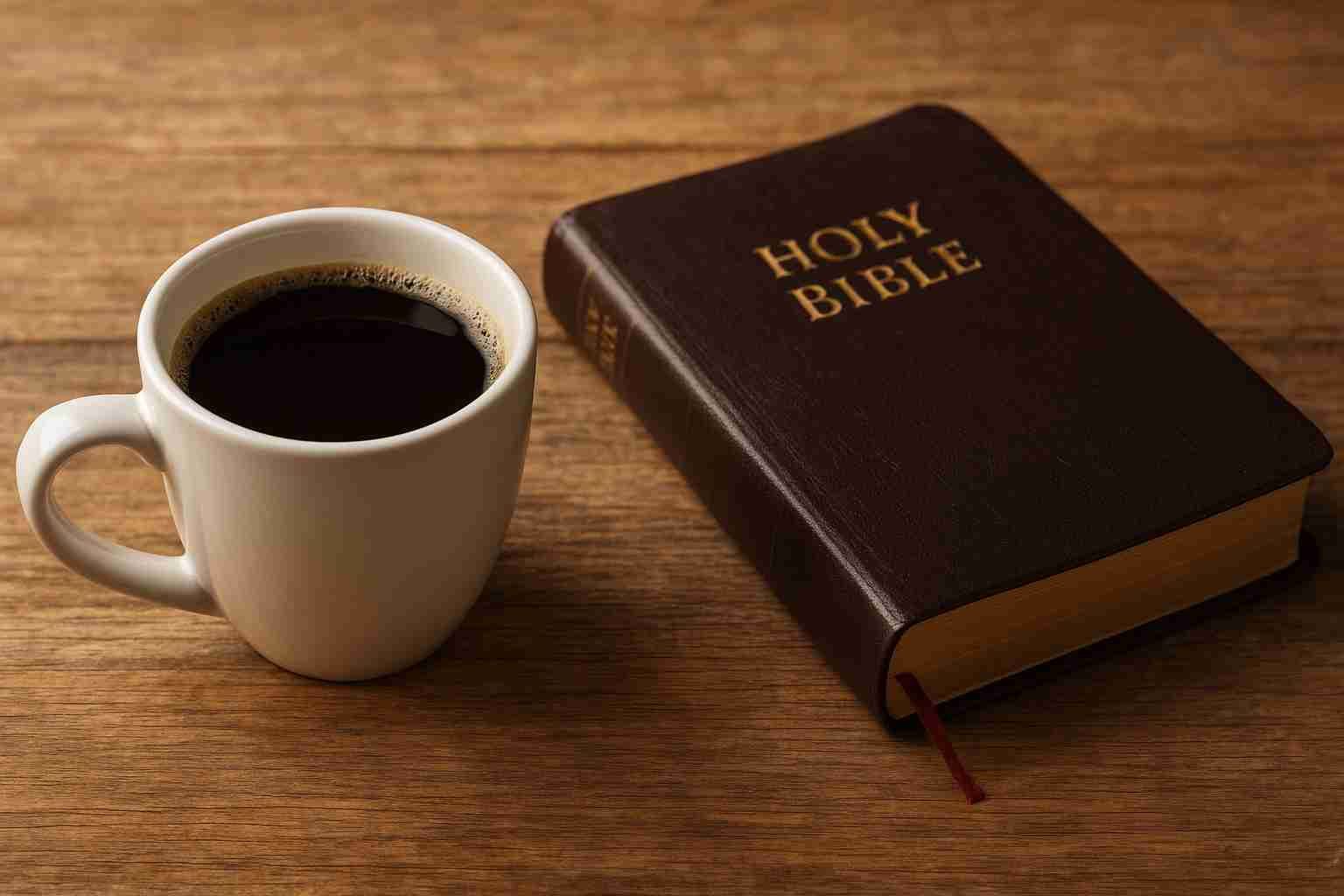 A person holding a warm cup of black coffee in the morning light, symbolizing reflection and calmness while fasting for God.
